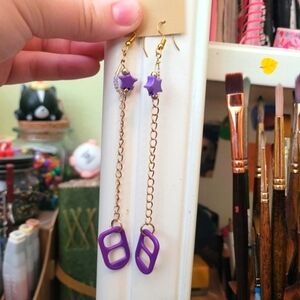 Bottle Cap Drop Earrings "Punk Purple"